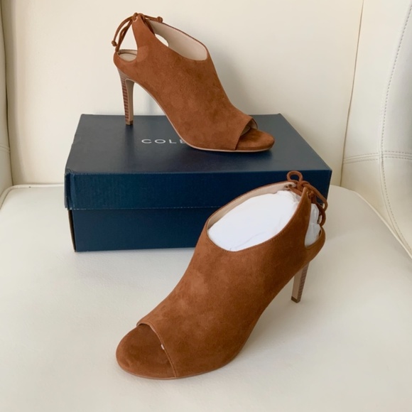 Cole Haan Emmett Ch British Tan Brown Suede Pumps Sandal Stiletto Heel Shoes - Picture 10 of 15